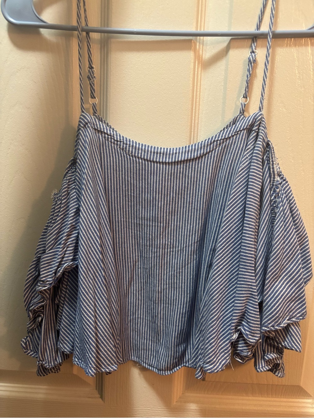 Mustard Seed Blue and White Striped Cold-Shoulder Cami